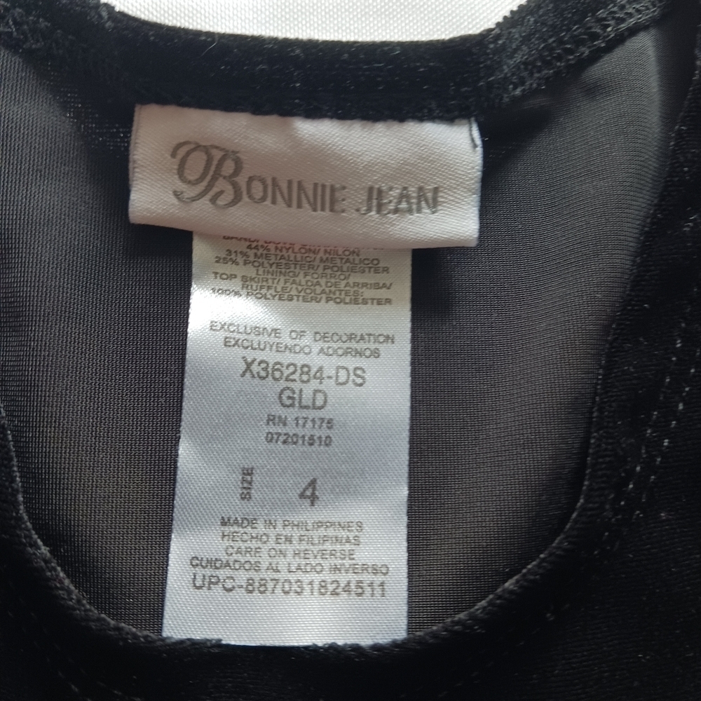 Size 4 Bonnie Jean  Girls Black Velvet Dress Gold Holidays Christmas - Picture 5 of 6